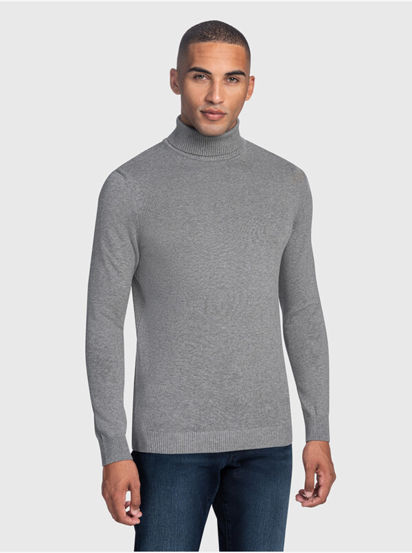 Navy round neck pullover Girav Calgary for tall men, Regular Fit, made from 90% cotton / 10% cashmere