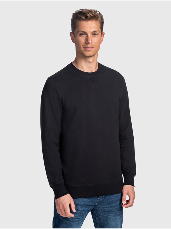 Long black crew neck regular fit Girav Princeton Light sweater for men