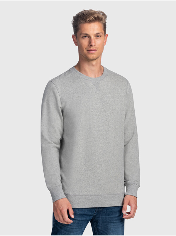 Long grey melange crew neck regular fit Girav Princeton Light sweater for men