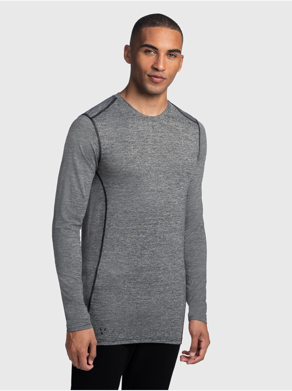 Long Dark Grey Melange Thermal Shirt for Men. Girav St. Anton, Nanotechnology, Crew Neck, Slim Fit