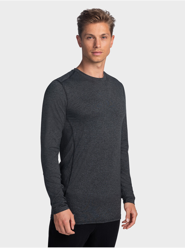 Boston lightweight black melange sportshirt for tall men. Equipped with HEIQ nanotechnologies Smart Temp and Fresh Tech, which keeps you cool and fresh. Regular fit, crew neck and reflective stripes.