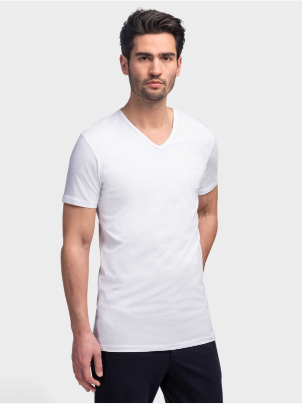 Girav Barcelona Long White V-neck Slim Fit Men's T-shirt 2-pack. The perfect basic for every man!