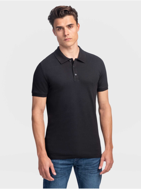 Long Fit Black Slim Fit Poloshirt Marbella by Girav for tall Men