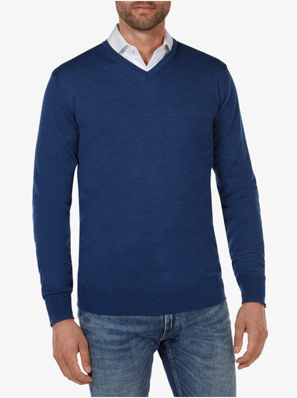 Kingston v-neck pullover, Jeans blue