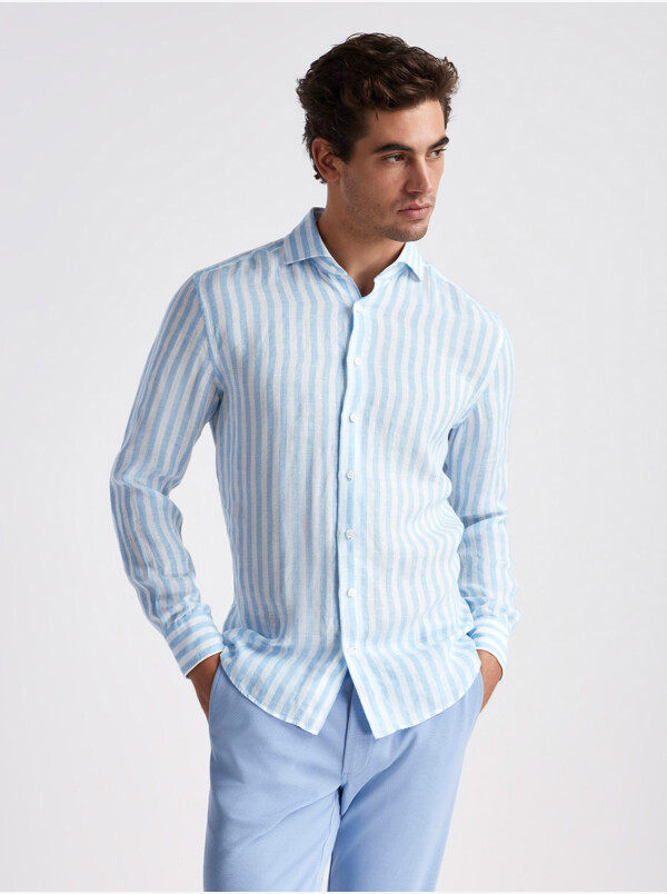 Bologna Linen Shirt, Blue stripe