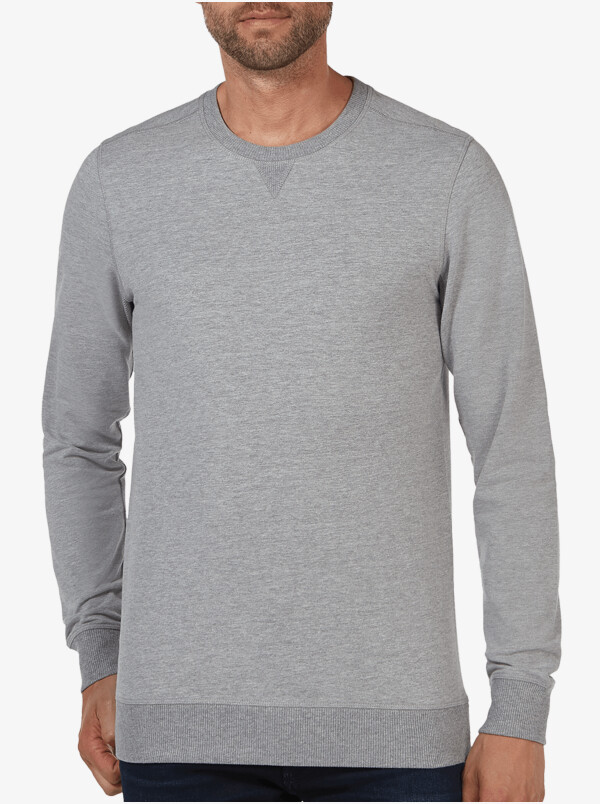 Long grey melange crew neck regular fit Girav Princeton Light sweater for men