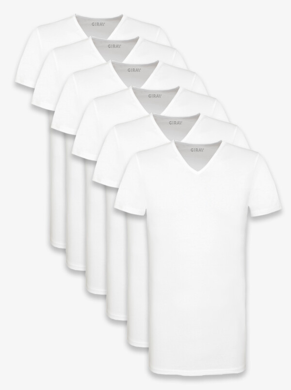 Extra Long White 6-pack T-shirt Barcelona for Men V-neck Slim Fit by Girav