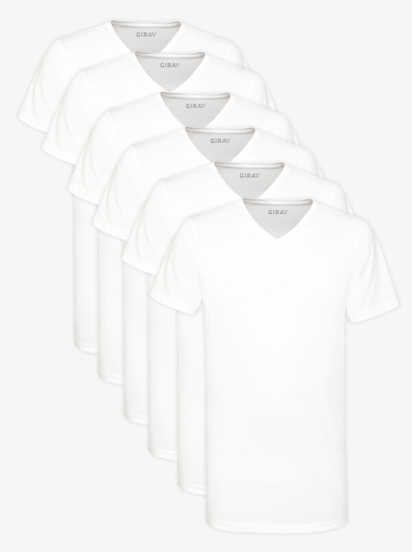 Long T-shirt White V-Neck Regular Fit 100% Cotton Melbourne 6-Pack for Men by Girav