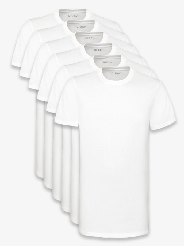 Long White Men's T-shirt Round Neck Sydney 6-pack, 100% Cotton, Regular Fit by Girav