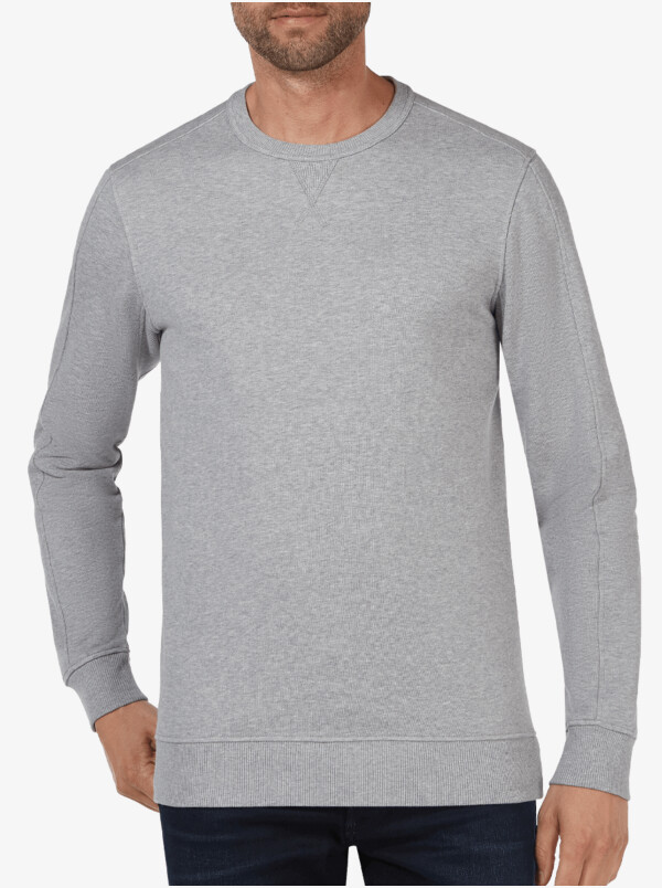 Girav Cambridge crew neck grey melange men's sweater. Super comfortable and perfect for tall men.